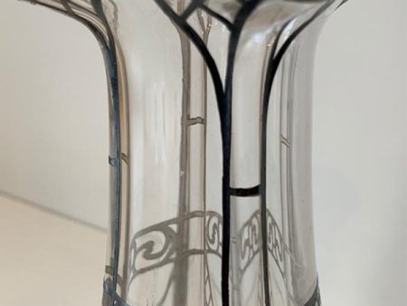 Antique Sterling Silver Overlay Crystal Vase Sale