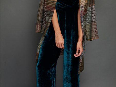 Teal Vintage Velvet Cowl Neck Jumpsuit Online Sale