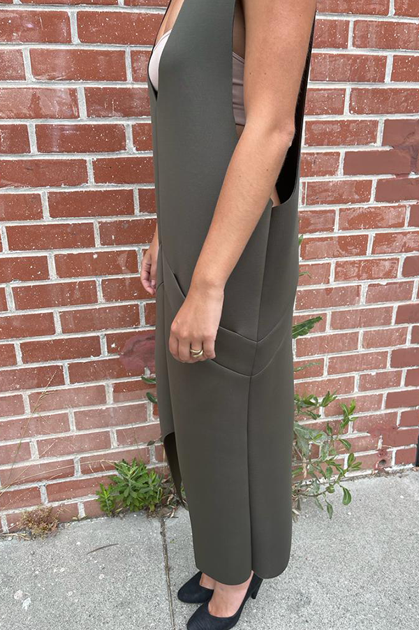 Deep V Pullover Dress in Army Green For Cheap