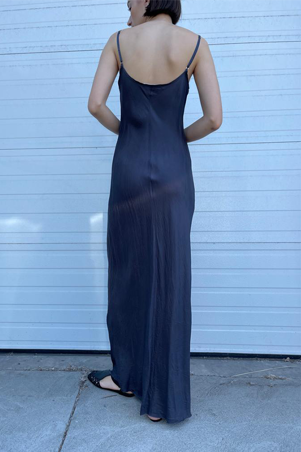 Floor-Length Bias Ankle Slip in Navy Sale