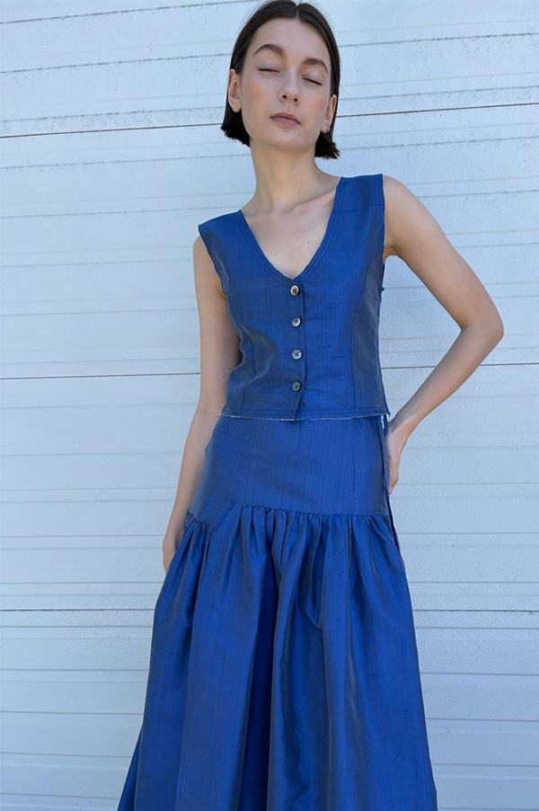 Silk Garden Skirt in Blue For Cheap