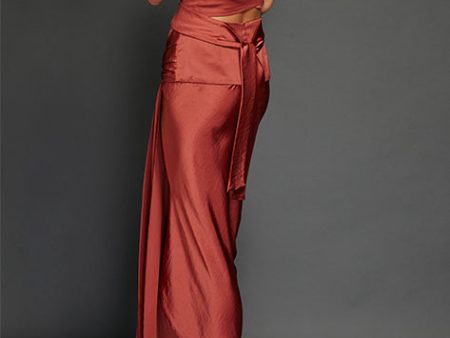 Brick Washed Satin Draped Halter Dress (Sold Out) Sale