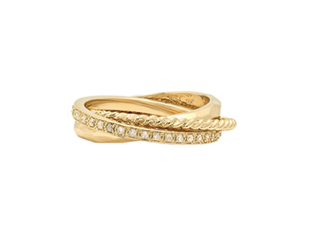 14k Yellow Gold and Diamond Triple Rolling Ring For Discount