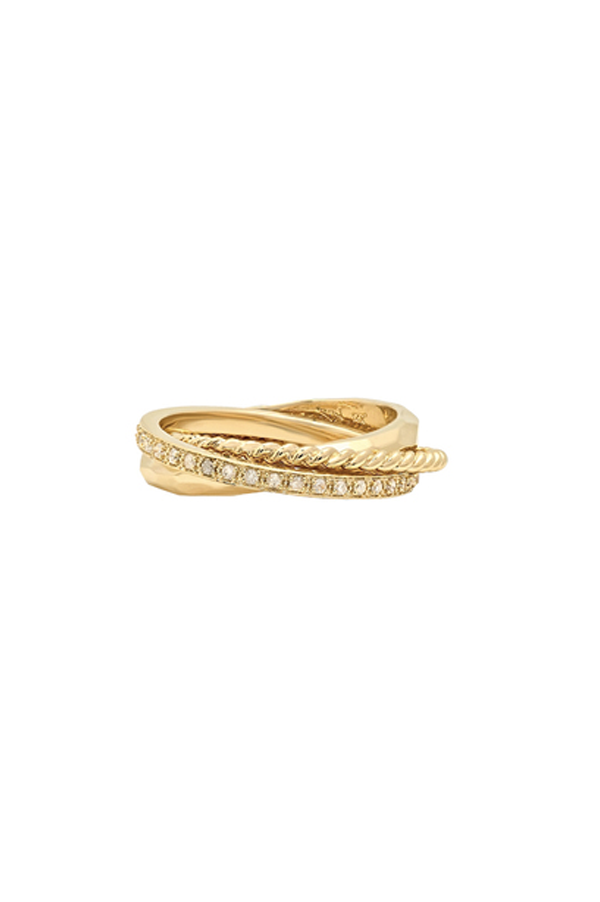 14k Yellow Gold and Diamond Triple Rolling Ring For Discount