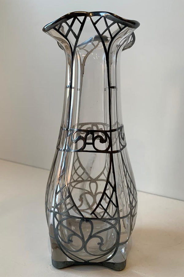 Antique Sterling Silver Overlay Crystal Vase Sale