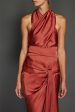 Brick Washed Satin Draped Halter Dress (Sold Out) Sale