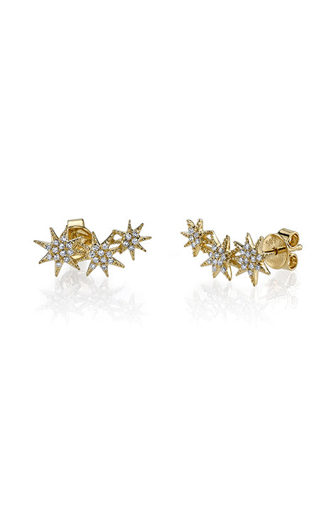 Triple Star Earrings with Pave Diamonds (Pair) For Discount