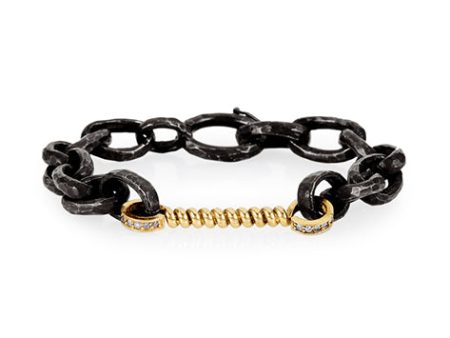 14K Polished Yellow Gold And Diamond Twist Bar Link Bracelet Online