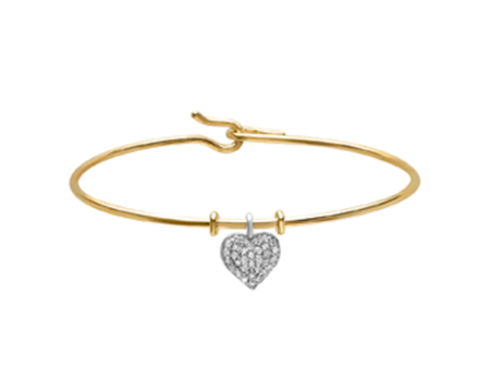 14K Yellow Gold Bangle with Double-Sided Diamond Heart Charm Sale