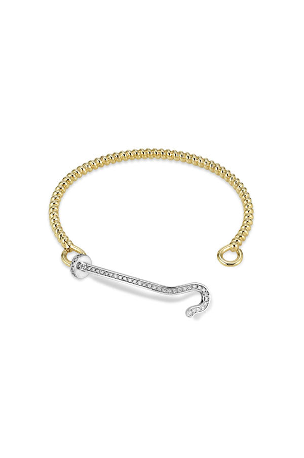 14K Yellow Gold Twist Bangle with Silver and Diamond Hook Online now