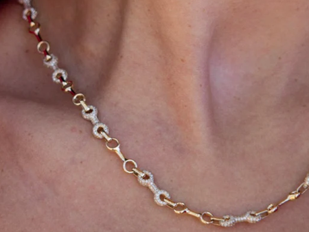 15 MM Double Beam Alterno Chain Necklace with Pavé Links on Sale