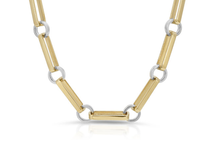 14K Yellow Gold Oval Link Necklace with Silver Rondelles Online Sale