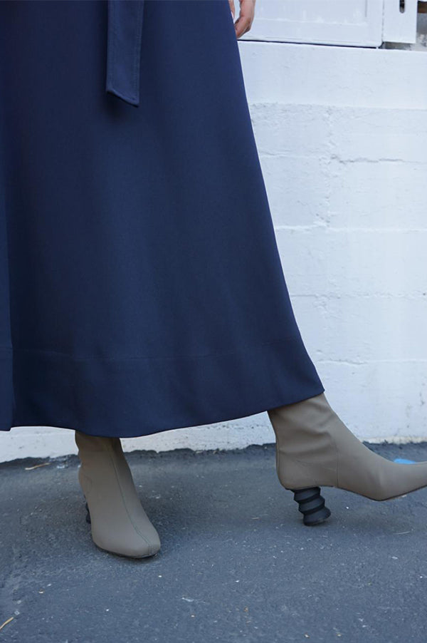 The Binx Stretch Boot with Zig Zag Heel in Khaki Fashion