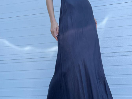 Floor-Length Bias Ankle Slip in Navy Sale