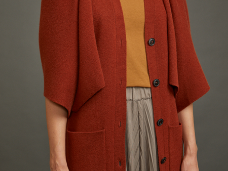 Cardigan with Detachable Cape in Rust on Sale