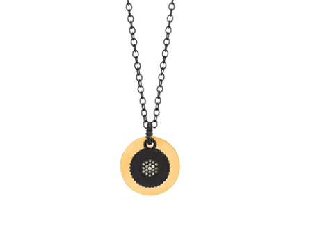 Oxidized Silver and Diamond Pendant Layered with 14K Yellow Gold Disc Online now