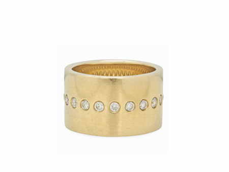 14k Gold Cigar Band Dotted with Round White Diamonds For Cheap