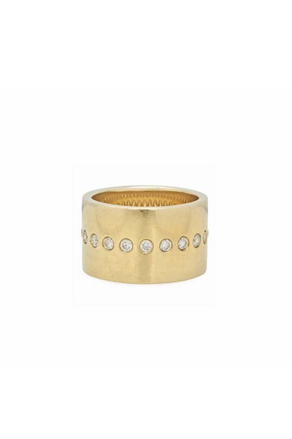 14k Gold Cigar Band Dotted with Round White Diamonds For Cheap