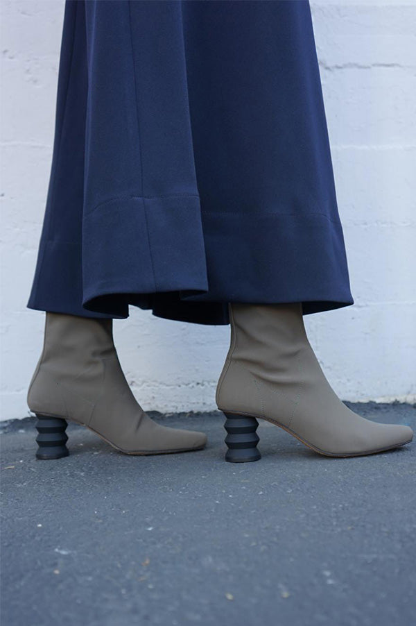 The Binx Stretch Boot with Zig Zag Heel in Khaki Fashion