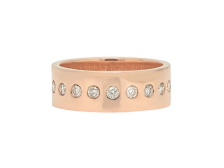 14k Polished Rose Gold Narrow Cigar Band with Dots of White Diamonds For Cheap