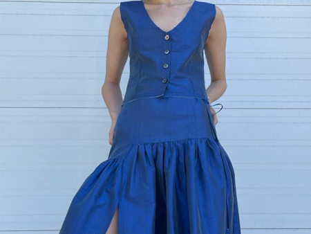 Silk Garden Skirt in Blue For Cheap