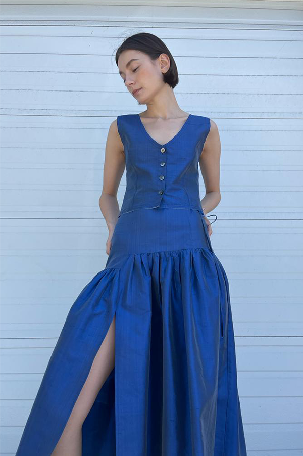 Silk Garden Skirt in Blue For Cheap