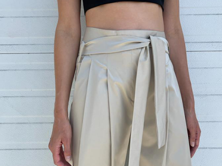 Wide Leg Pant with Belt in Cream For Discount