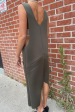 Deep V Pullover Dress in Army Green For Cheap