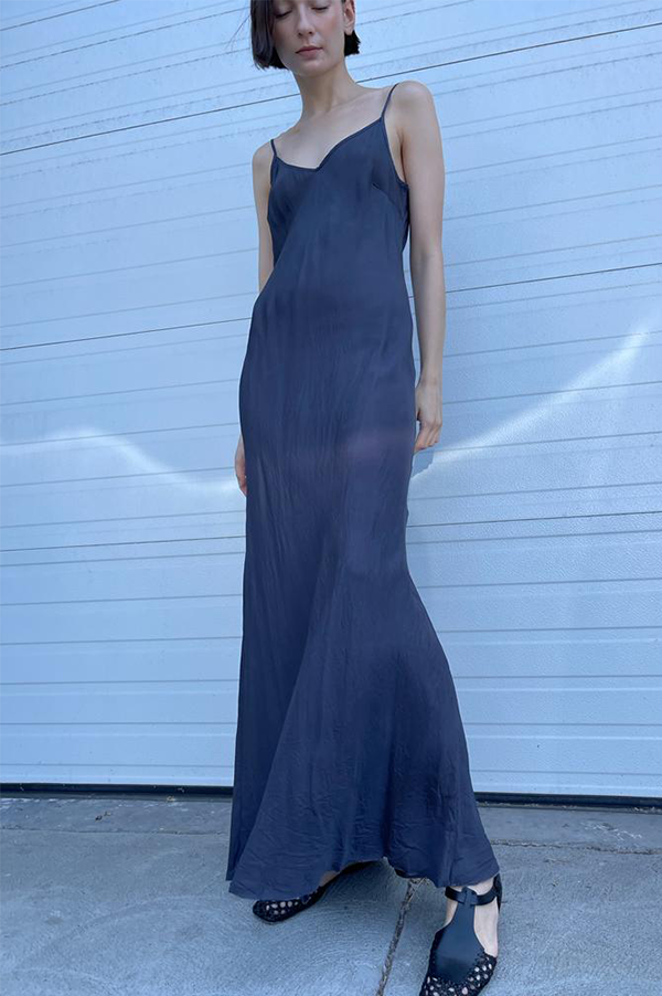 Floor-Length Bias Ankle Slip in Navy Sale