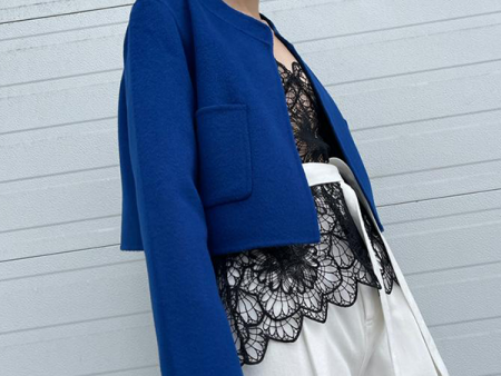 Cropped Open Front Jacket in Royal Hot on Sale