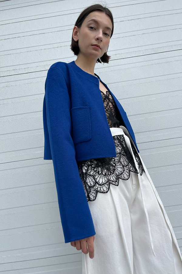 Cropped Open Front Jacket in Royal Hot on Sale