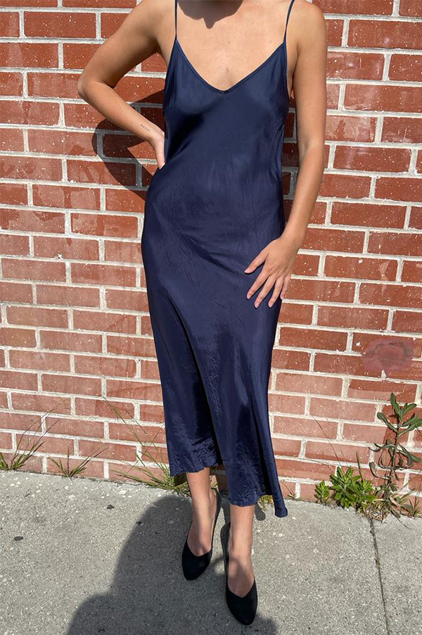 Calf-Length Bias Long Slip in Navy Online Sale