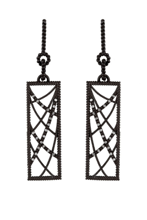 Black + Diamond Rectangular Web Earrings Fashion