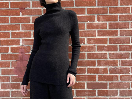 Rib Mockneck in Black Melange Supply