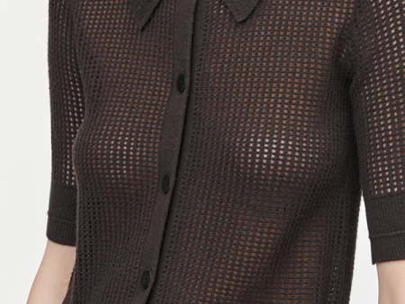 Mesh Polo Cardigan in Chocolate (Sold Out) Fashion