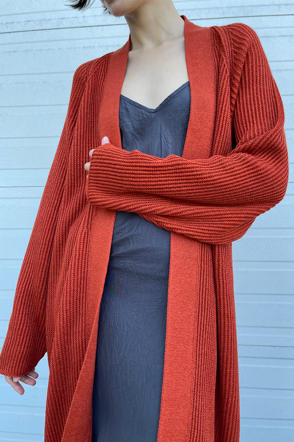 Long Linen Cardigan in Rust For Cheap