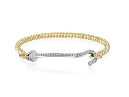 14K Yellow Gold Twist Bangle with Silver and Diamond Hook Online now