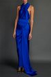 Blue Washed Satin Draped Halter Dress Supply