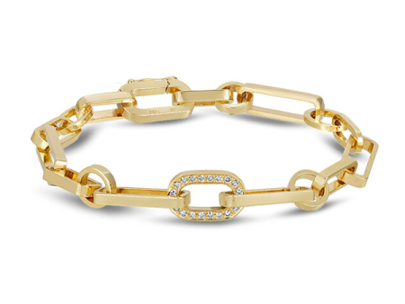 14K Yellow Gold Bracelet with Center Diamond Link Online Hot Sale