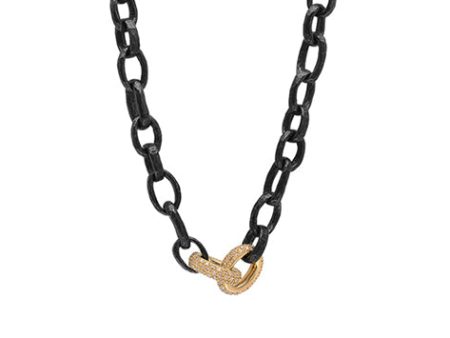 Oxidized Silver Hammered Chain With 14K Double Yellow Gold And Diamond Links Fashion