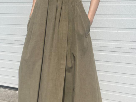 Long Corduroy Skirt in Khaki Sale