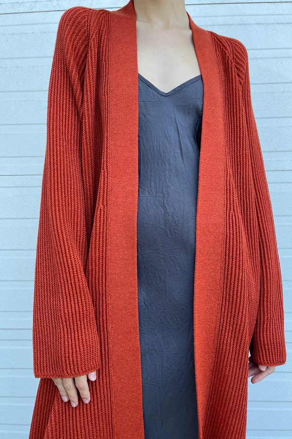 Long Linen Cardigan in Rust For Cheap