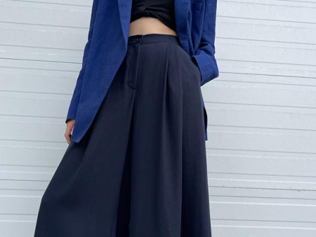 Wide Leg Linen Pants in Navy For Sale