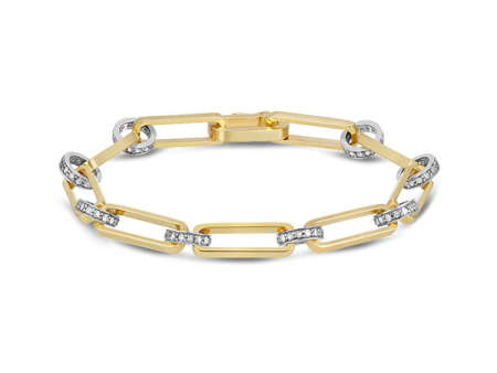 14K Yellow Gold Long Oval Link Bracelet with Silver and Diamond Rondelles Online Hot Sale