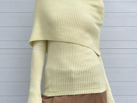 Ribbed Cape Sweater in Pale Yellow Cheap