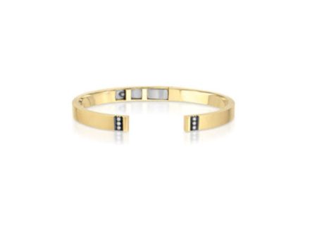 14K Yellow Gold Open Front Bangle with Black Ruthenium and Diamond Bevel Trim on Sale